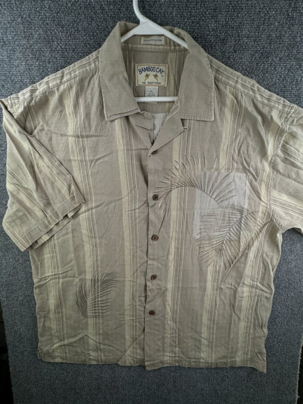 Bamboo Cay Silk Cotton Beige Floral Button Up Shirt Hawaii Short Sleeve XL Men